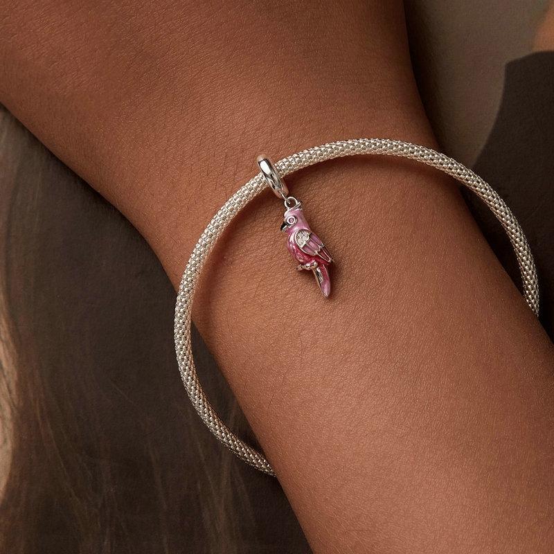 925 Sterling Silver Platinum Plated Pink Parrot Pendant 7