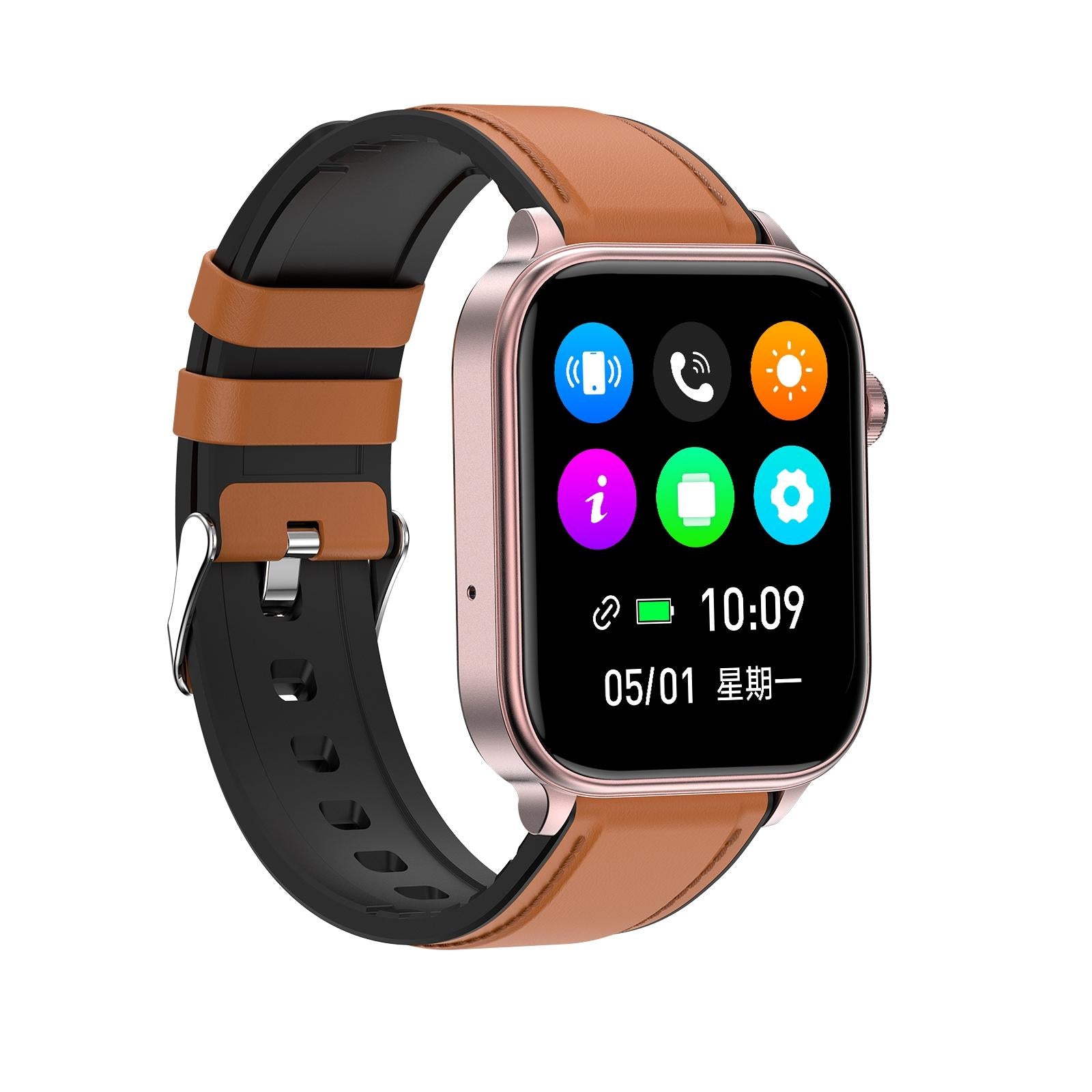1.96 Inch Colour Screen Smart Watch Leather Strap Support Bluetooth Call / Ecg - Black 4