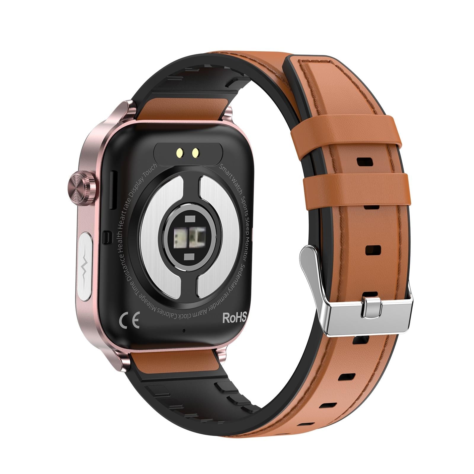 1.96 Inch Colour Screen Smart Watch Leather Strap Support Bluetooth Call / Ecg - Black 5