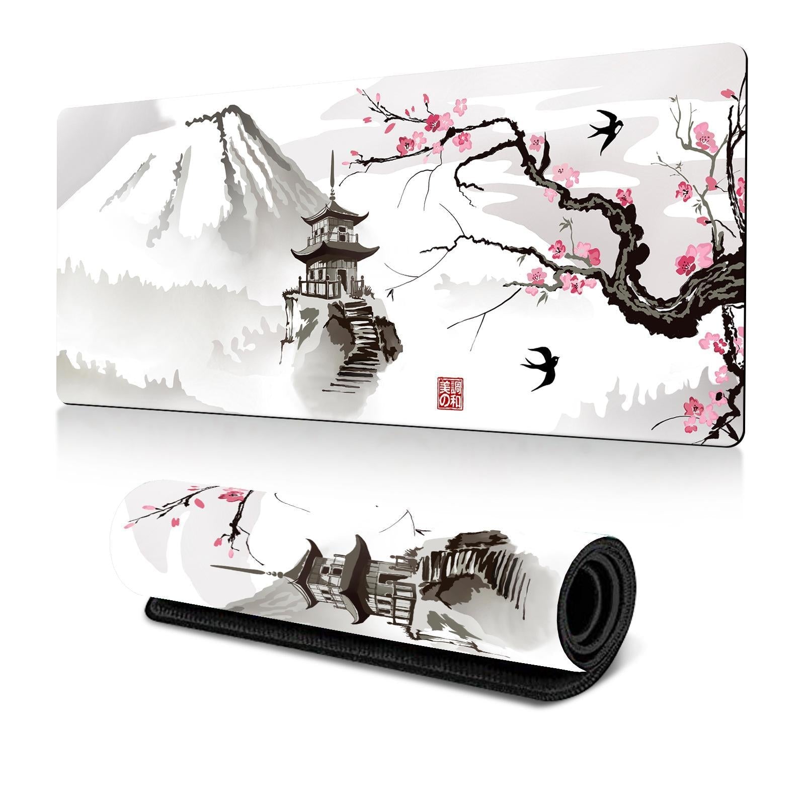 Cherry Blossom Ink Painting Mouse Pad Non Slip - Pattern 1 - 300X600X2Mm