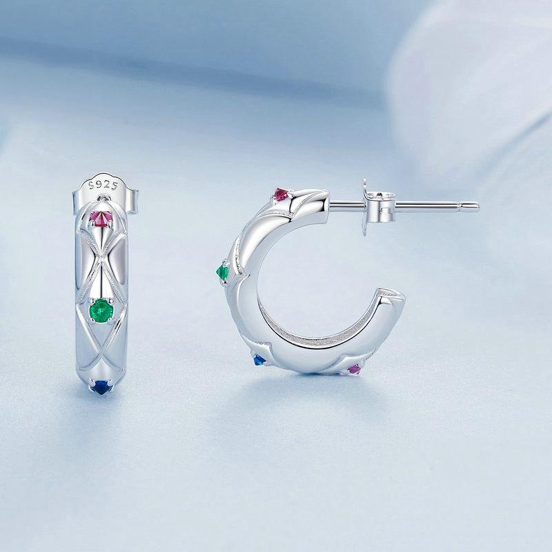 925 Sterling Silver Vintage Diamond Pattern Earrings 3