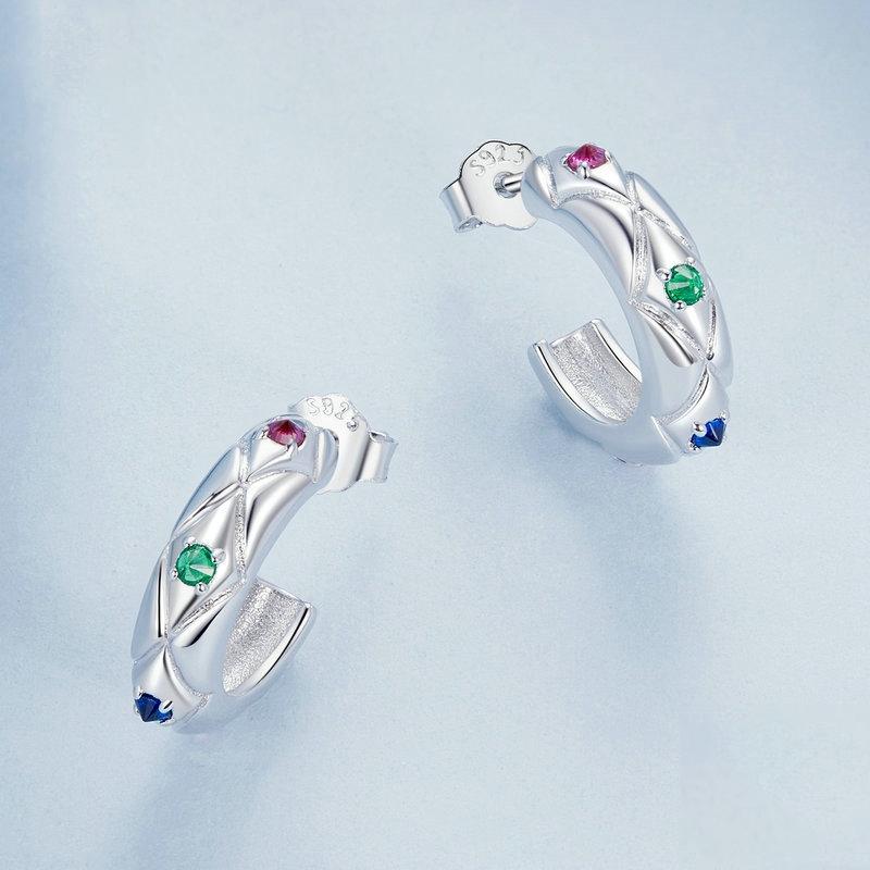 925 Sterling Silver Vintage Diamond Pattern Earrings 4