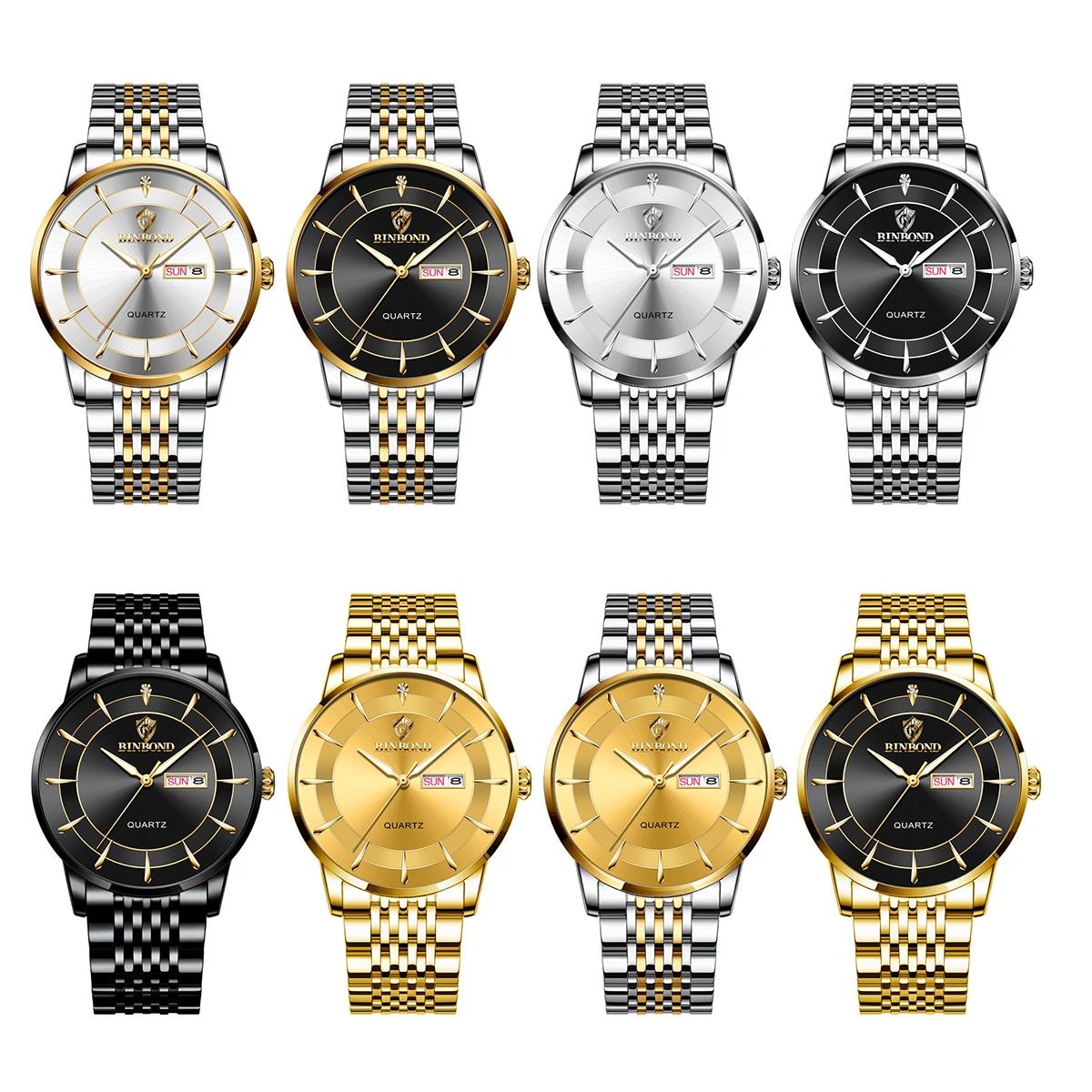 Waterproof Quartz Men Watch with Luminous Butterfly Buckle and Steel Belt - 30m - Inter-Gold-White 3