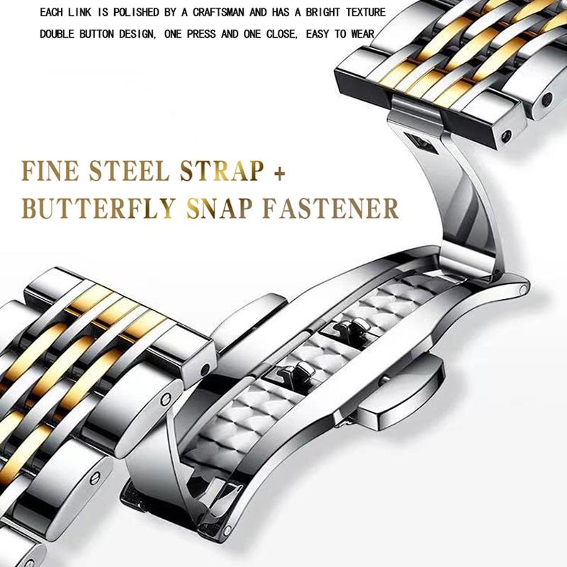 Waterproof Quartz Men Watch with Luminous Butterfly Buckle and Steel Belt - 30m - Inter-Gold-White 7