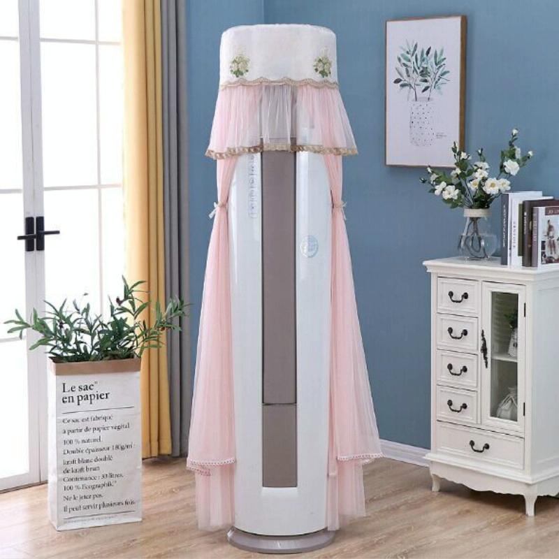 170cm Vertical Lace Air Conditioner Dust Cover - Round Column - White 5