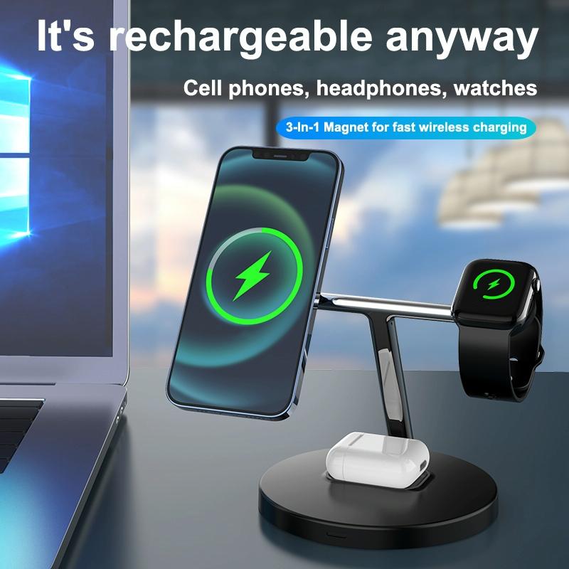 3 In 1 Magnetic Wireless Charger For Mobile Devices - Black 10