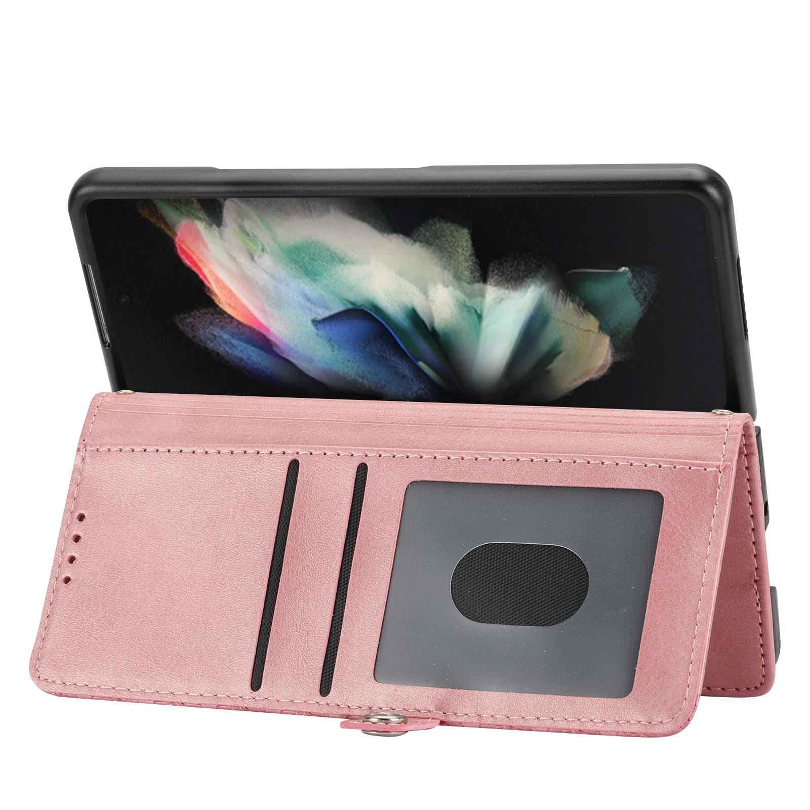 For Samsung Galaxy Z Fold4 5G Textured Leather Phone Case - Cubic Grid Design - Black 12