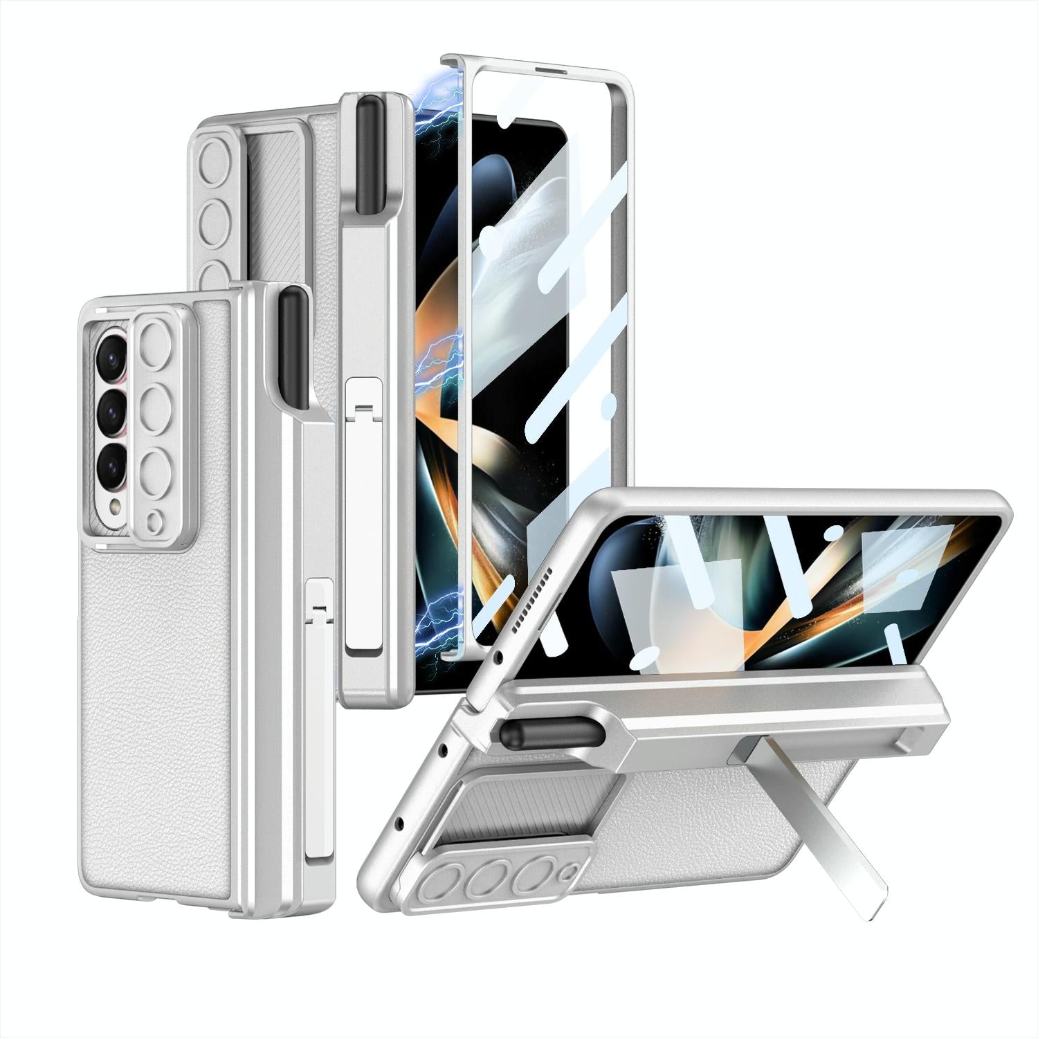 For Samsung Galaxy Z Fold4 5G Magnetic Leather Flip Case With Holder - Black 7