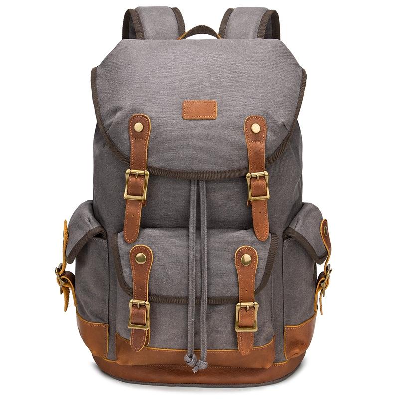 Travel-ready Retro Canvas Backpack - Spacious Design - Gray 12
