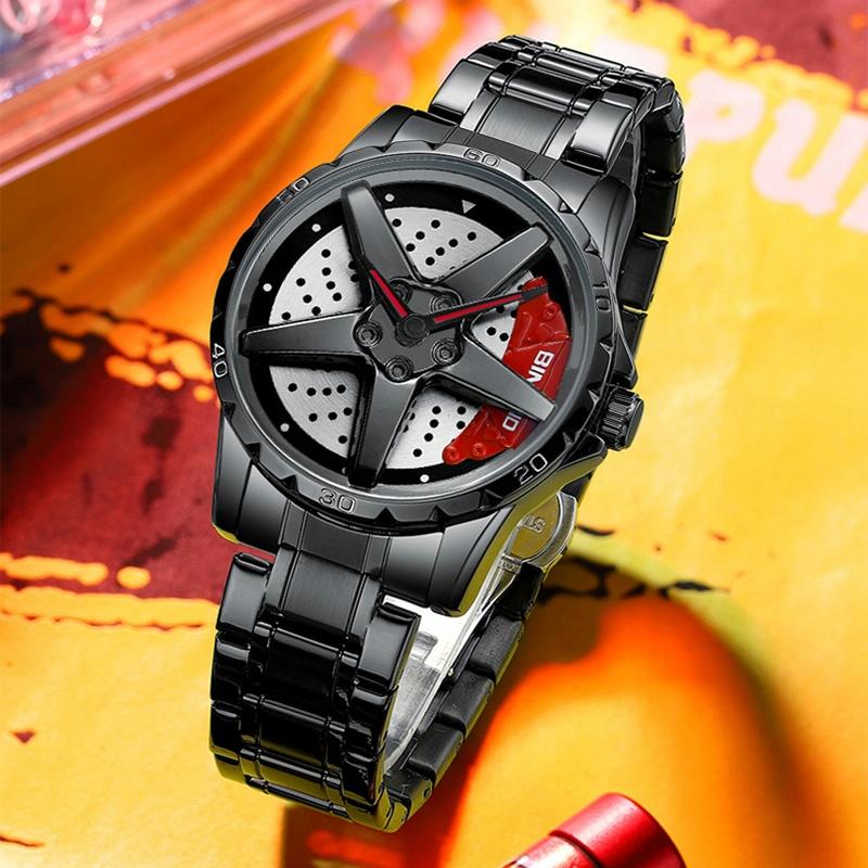 Waterproof Multifunctional Men Watch with Durable Dial - Black Steel-Red 7