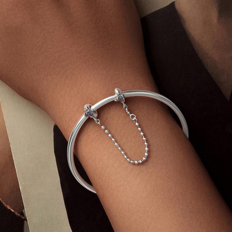 925 Sterling Silver Cross Safety Chain Bracelet 7