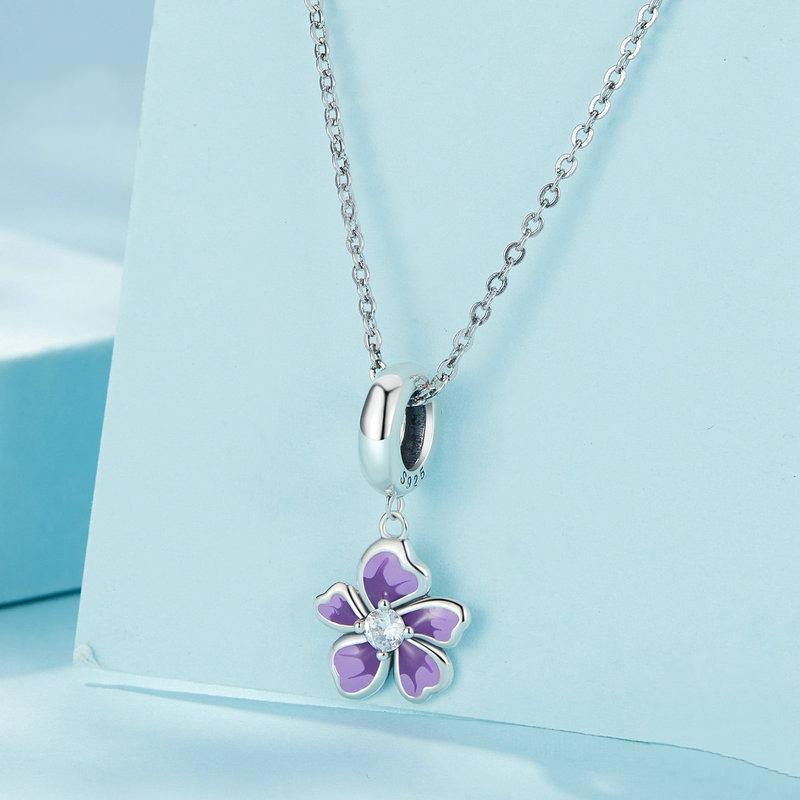 925 Sterling Silver Flower Pendant For Diy Bracelets & Purple Beads 3