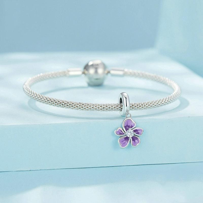 925 Sterling Silver Flower Pendant For Diy Bracelets & Purple Beads 4