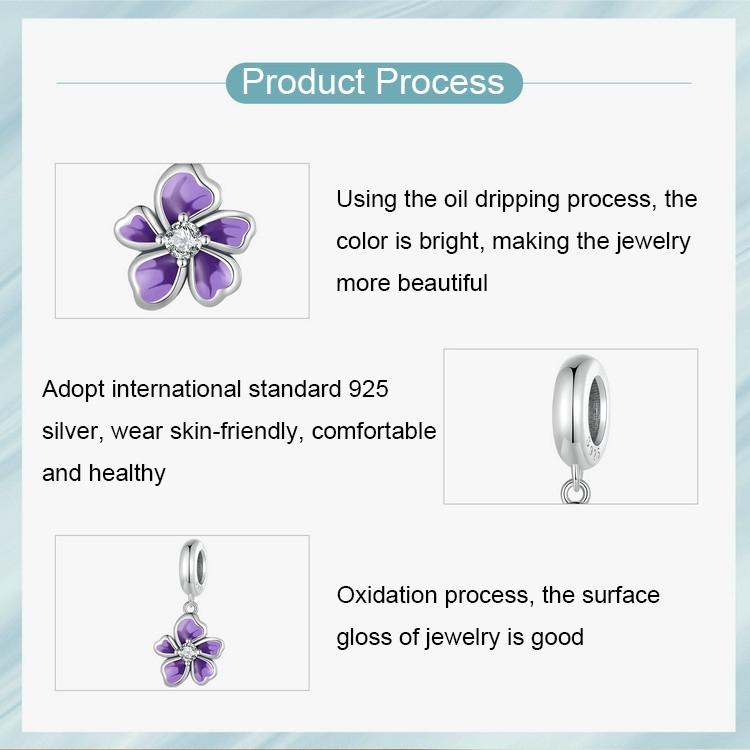 925 Sterling Silver Flower Pendant For Diy Bracelets & Purple Beads 7