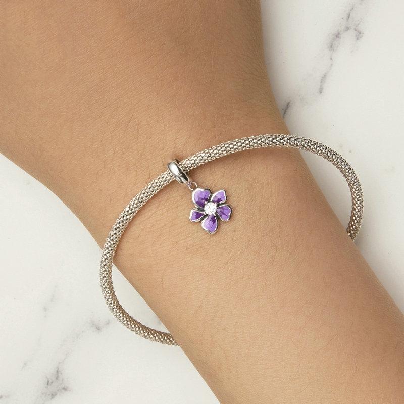 925 Sterling Silver Flower Pendant For Diy Bracelets & Purple Beads 8