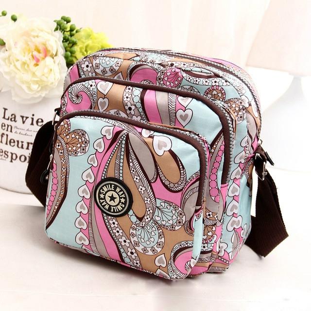 Waterproof Nylon Multilayer Crossbody Bag For Women - Purple Flower 8