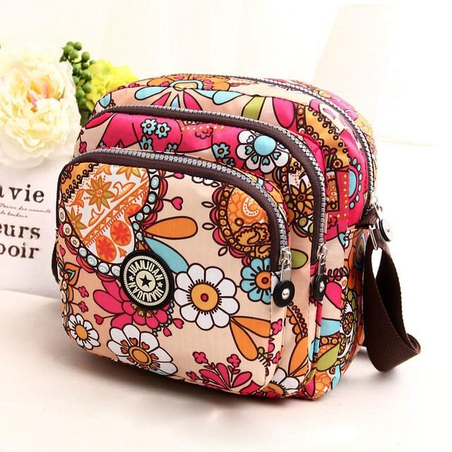 Waterproof Nylon Multilayer Crossbody Bag For Women - Purple Flower 14