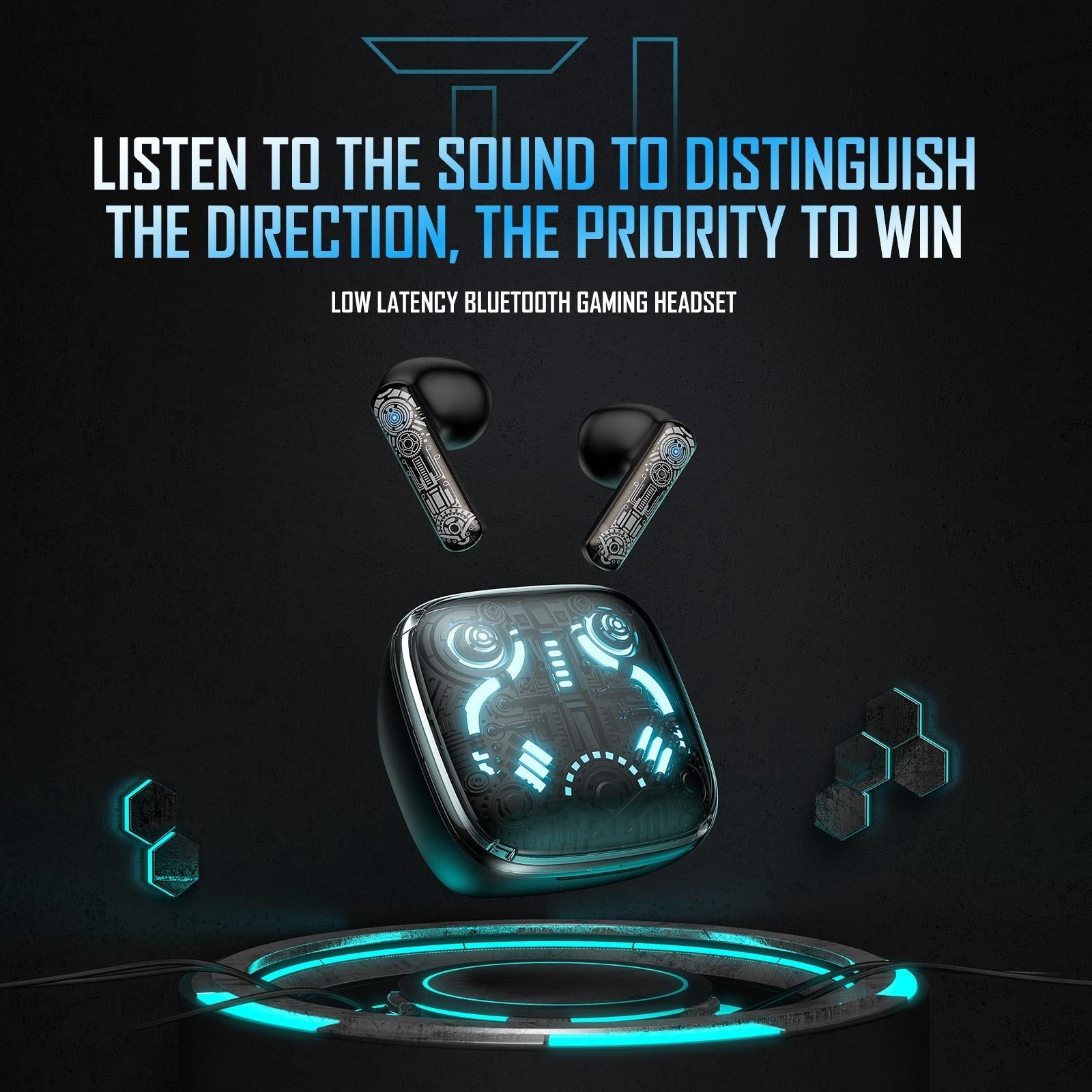 Black Tws Bluetooth Gaming Earphones with Noise Reduction 5