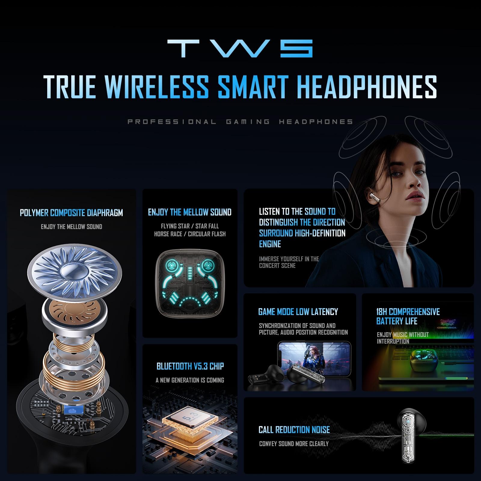 Black Tws Bluetooth Gaming Earphones with Noise Reduction 8
