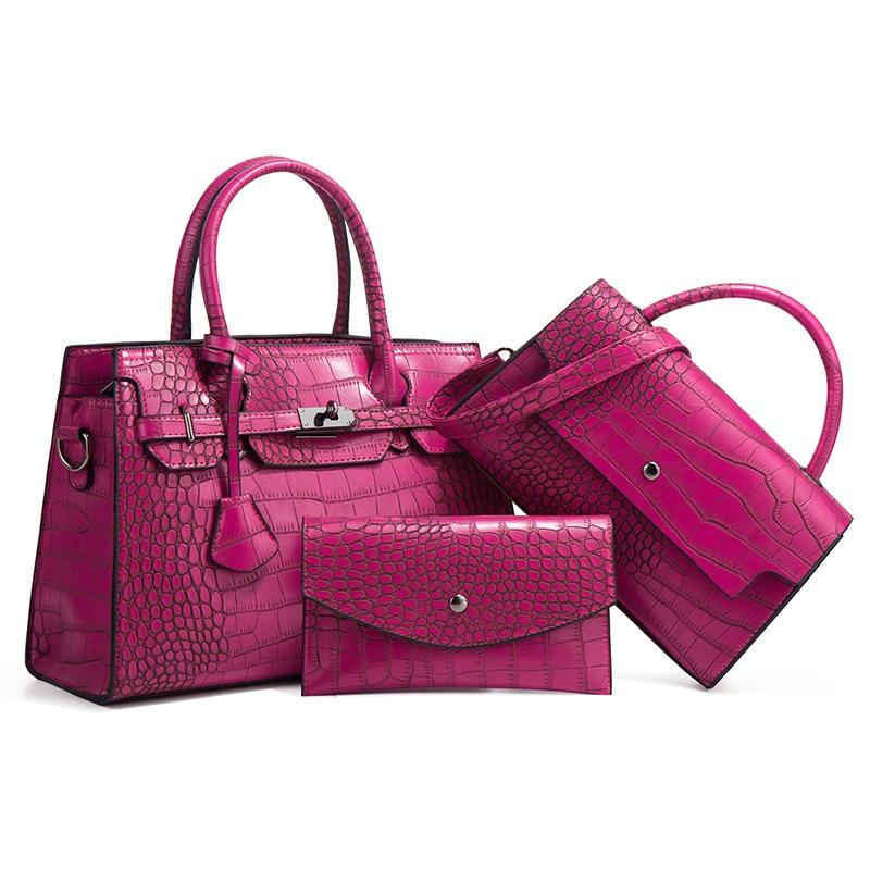 Large Capacity 3-in-1 Crocodile Print Crossbody Tote - Diagonal Design - Black 10