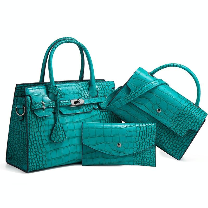 Large Capacity 3-in-1 Crocodile Print Crossbody Tote - Diagonal Design - Black 12