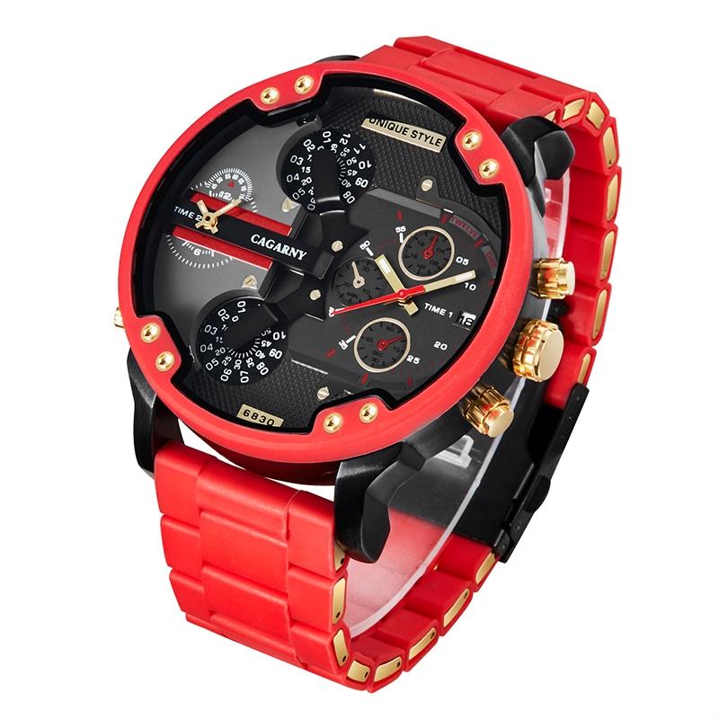 Men Red Rubberized Steel Band Watch with Dual Quartz Movement 3