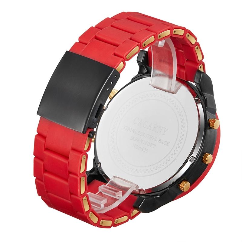 Men Red Rubberized Steel Band Watch with Dual Quartz Movement 5