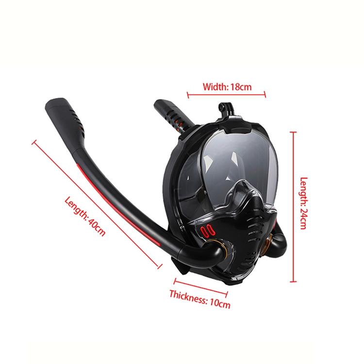Full Dry Silicone Diving Mask for Adults - Double Tube - Black/Black 11