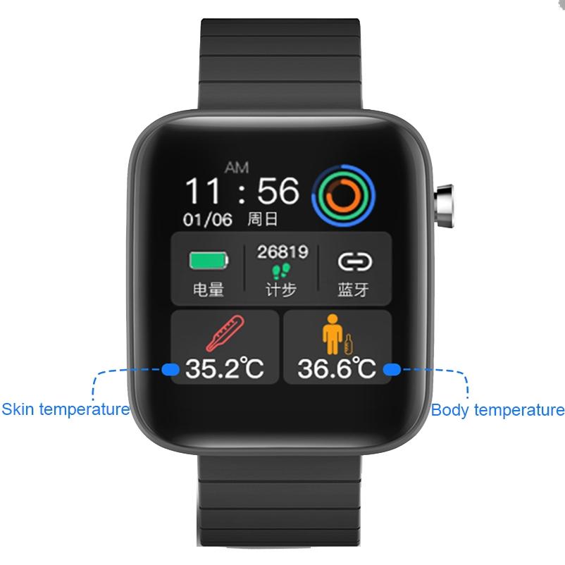 1.54 Inch Body Temperature Monitoring Smart Watch With Flashlight Function Black 3
