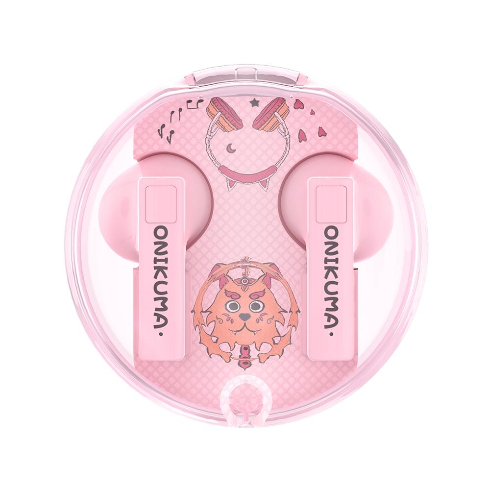 Wireless Cartoon Bluetooth Earphones - Transparent Design - Pink 3