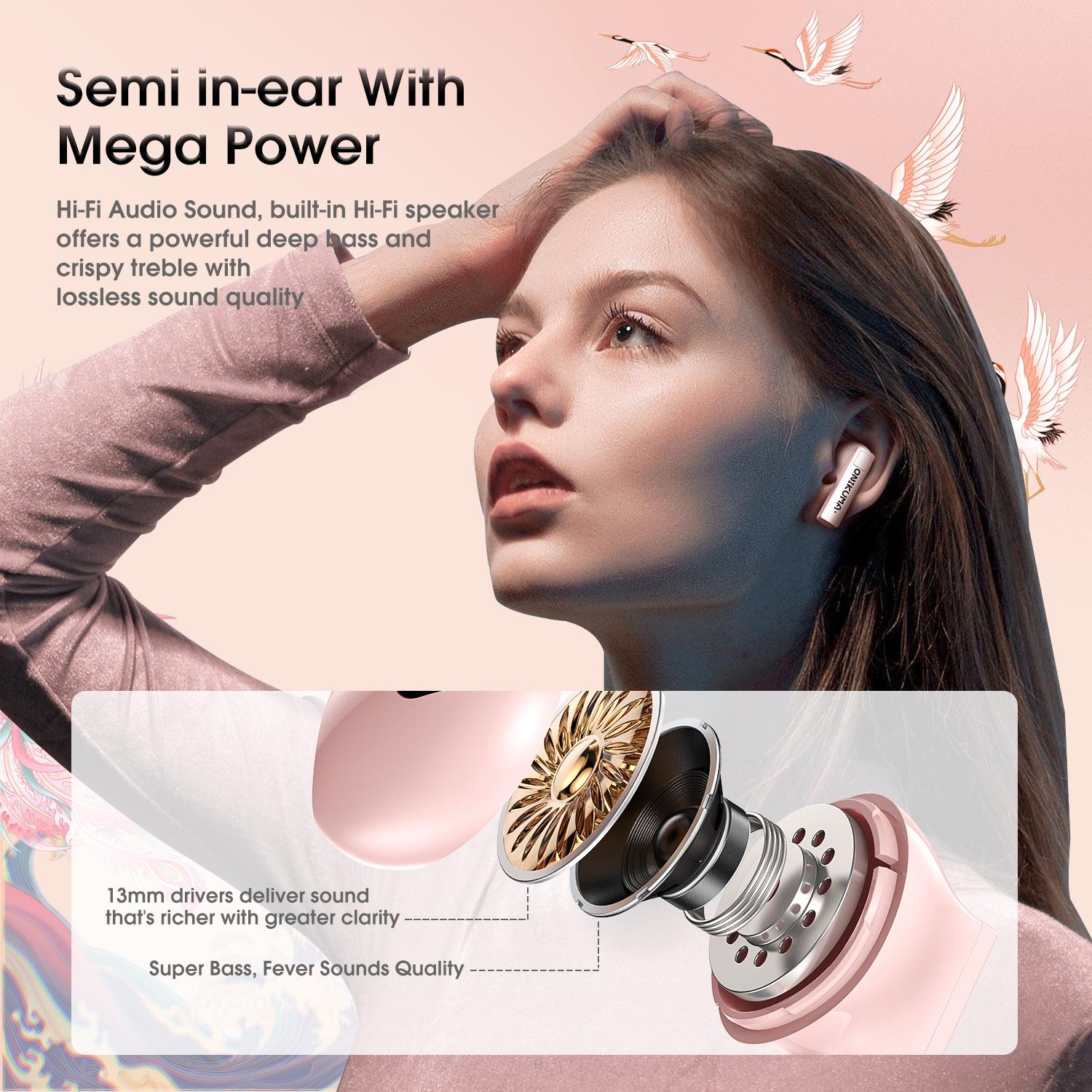 Wireless Cartoon Bluetooth Earphones - Transparent Design - Pink 6