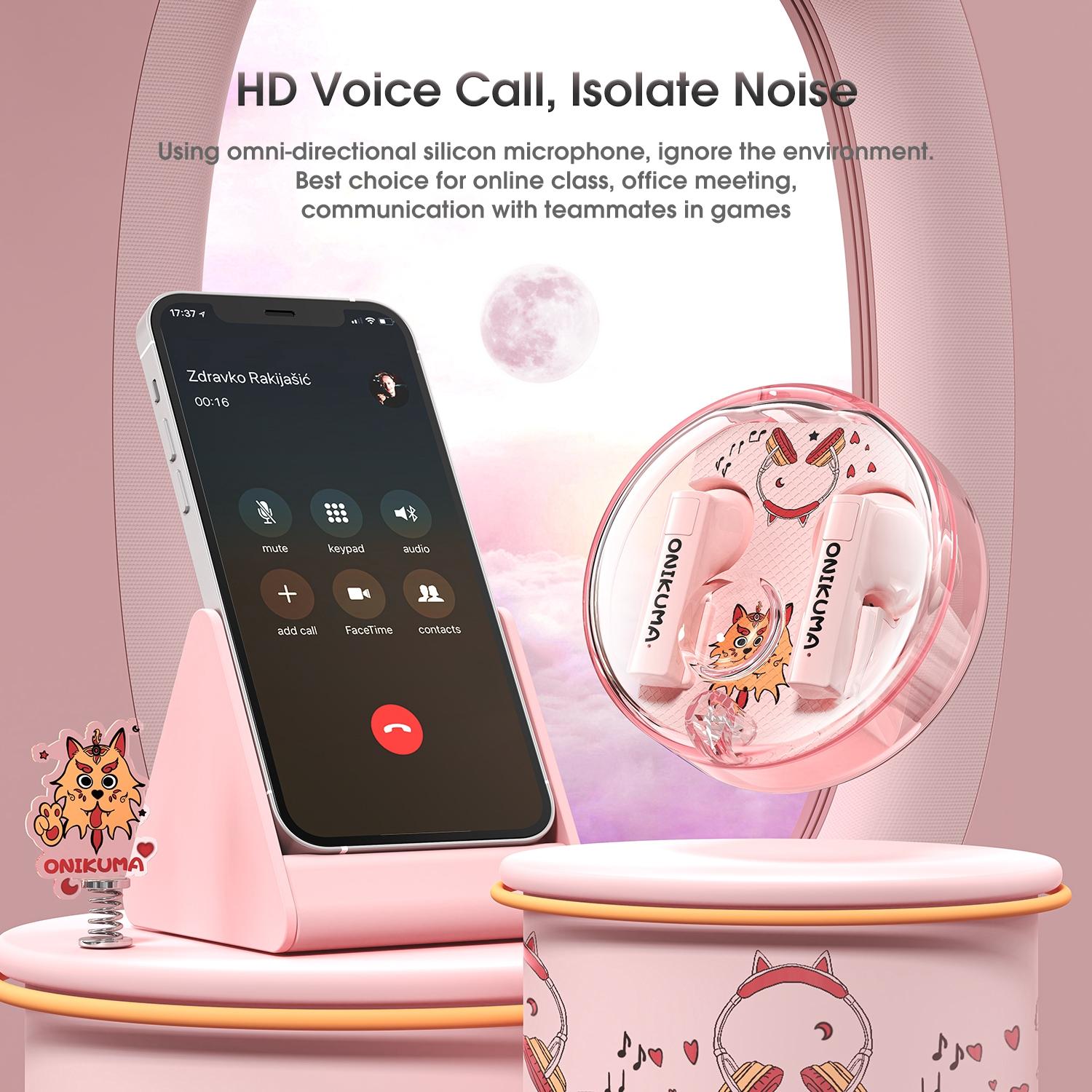 Wireless Cartoon Bluetooth Earphones - Transparent Design - Pink 7