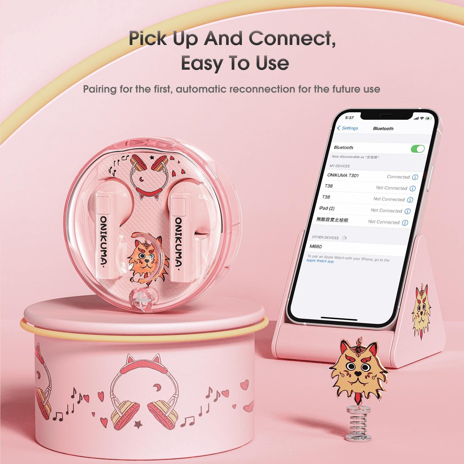 Wireless Cartoon Bluetooth Earphones - Transparent Design - Pink 8