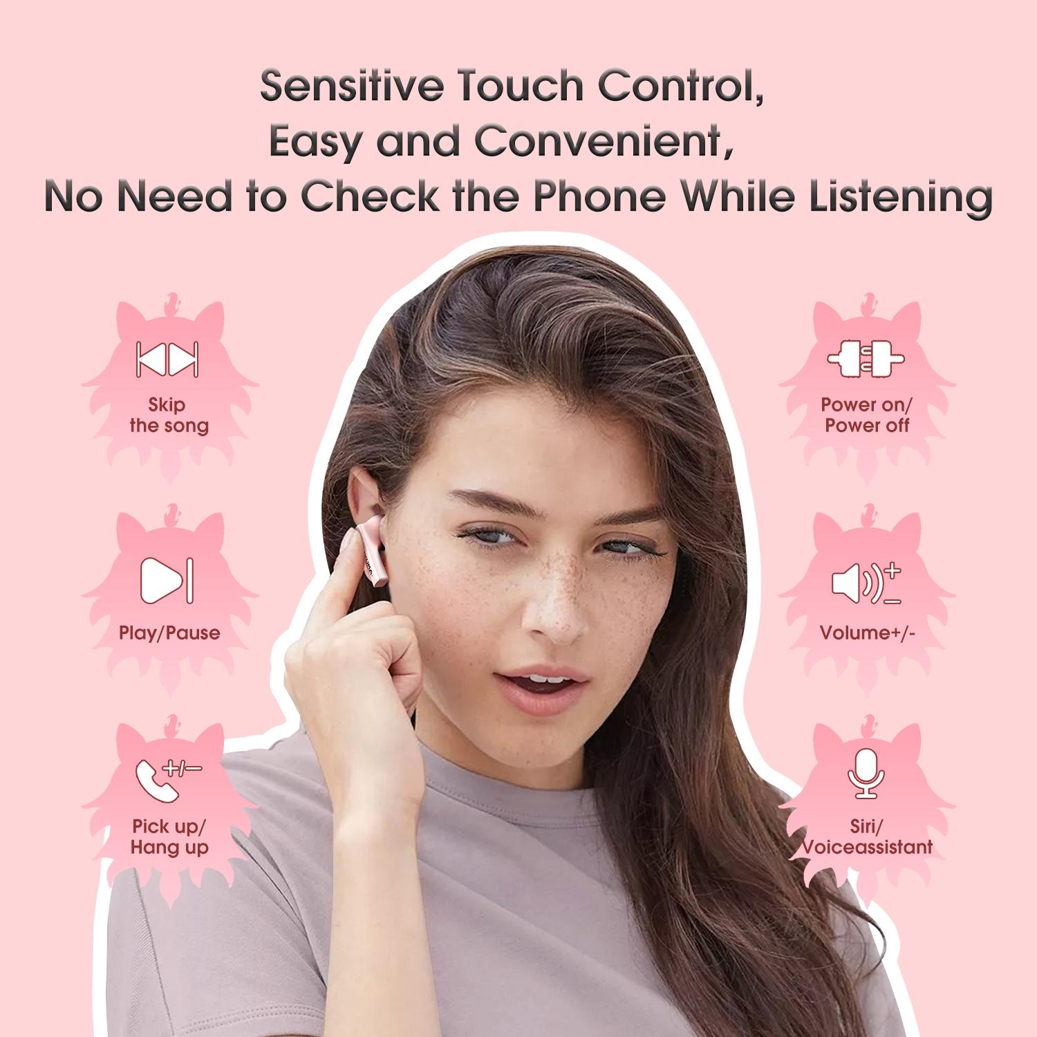 Wireless Cartoon Bluetooth Earphones - Transparent Design - Pink 9
