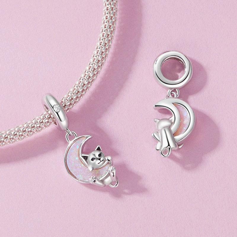 925 Sterling Silver Fantasy Moon Cat Pendant Plated 3