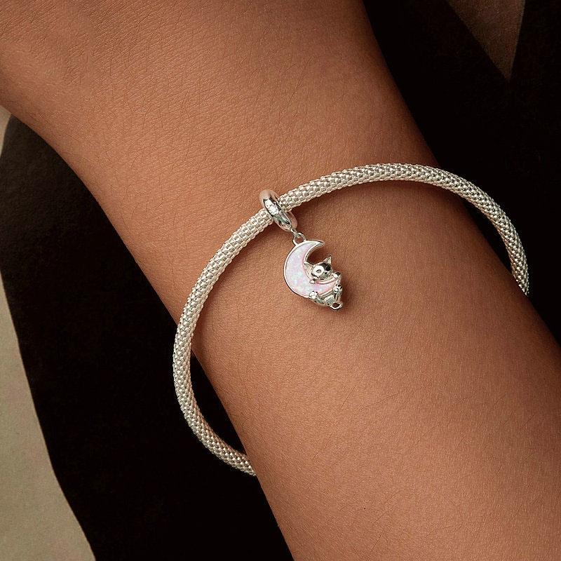 925 Sterling Silver Fantasy Moon Cat Pendant Plated 8
