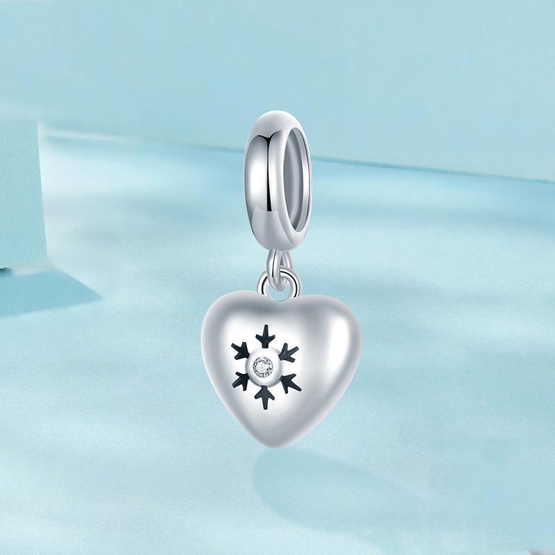 925 Sterling Silver Oxidized Snowflake Heart Diy Beads 3