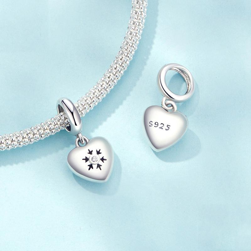 925 Sterling Silver Oxidized Snowflake Heart Diy Beads 6