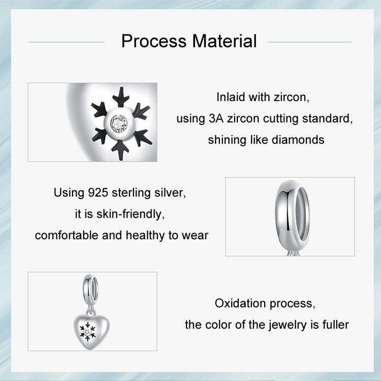 925 Sterling Silver Oxidized Snowflake Heart Diy Beads 7