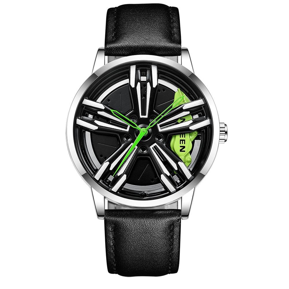 Men Metal Motorcycle Watch with Rotating Hub - Black Steel Red Surface 14