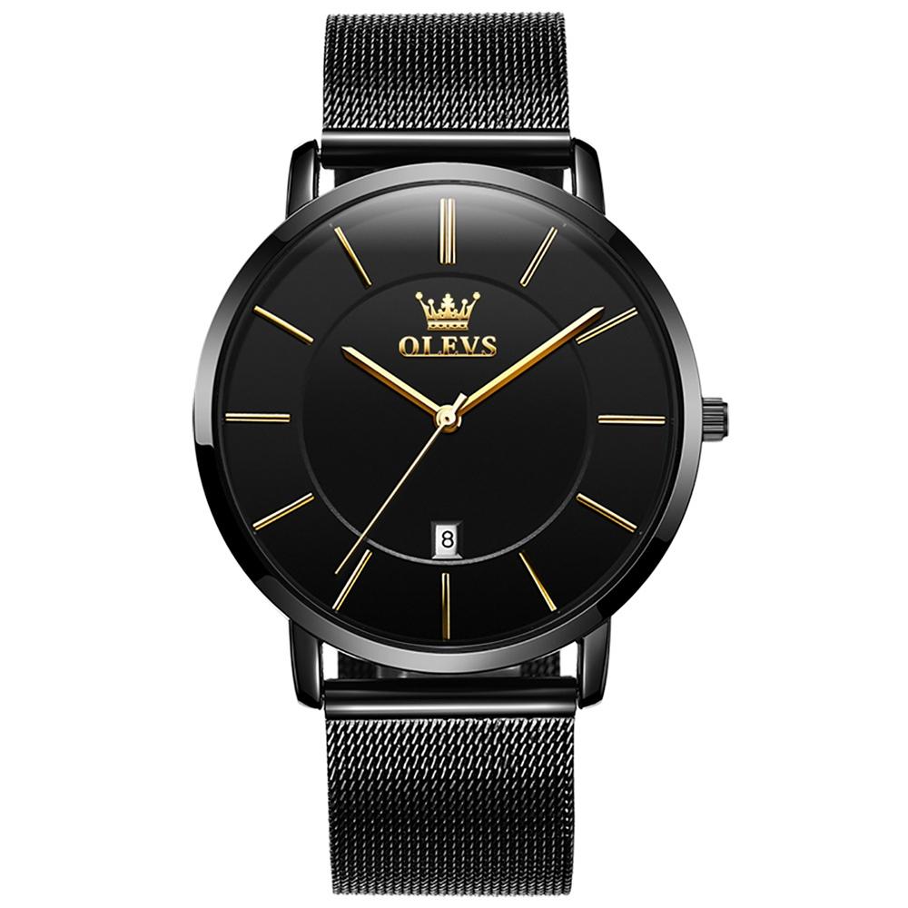 Waterproof Steel Strap Men Quartz Watch - Business Style - Black