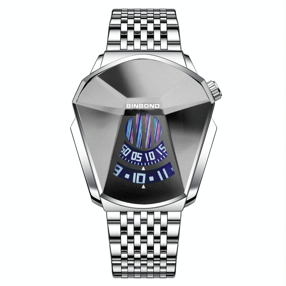 Men Diamond Dial Quartz Watch - Locomotive Concept - White Steel White Surface