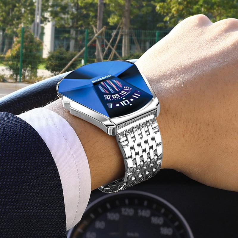 Men Diamond Dial Quartz Watch - Locomotive Concept - White Steel White Surface 6