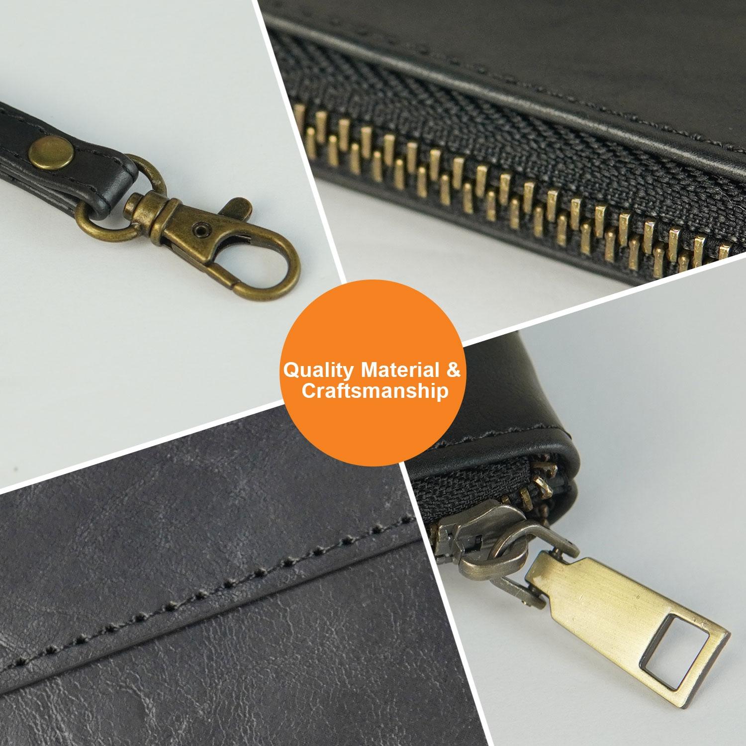 Vintage Leather Envelope Clutch with Zipper Closure - Black 5