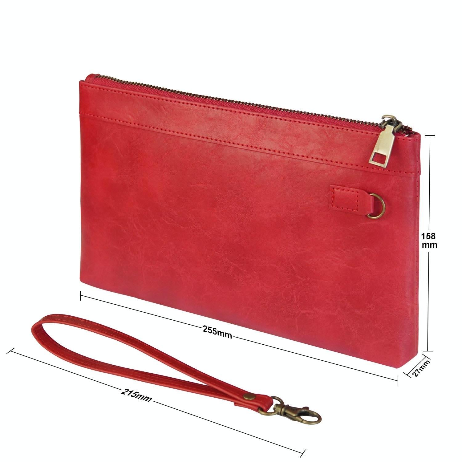 Vintage Leather Envelope Clutch with Zipper Closure - Black 9