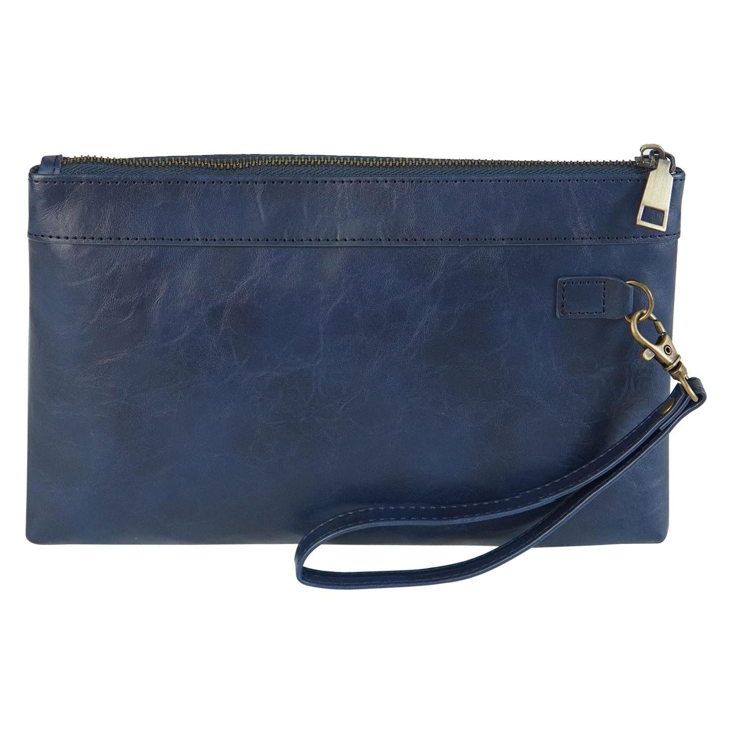 Vintage Leather Envelope Clutch with Zipper Closure - Black 15