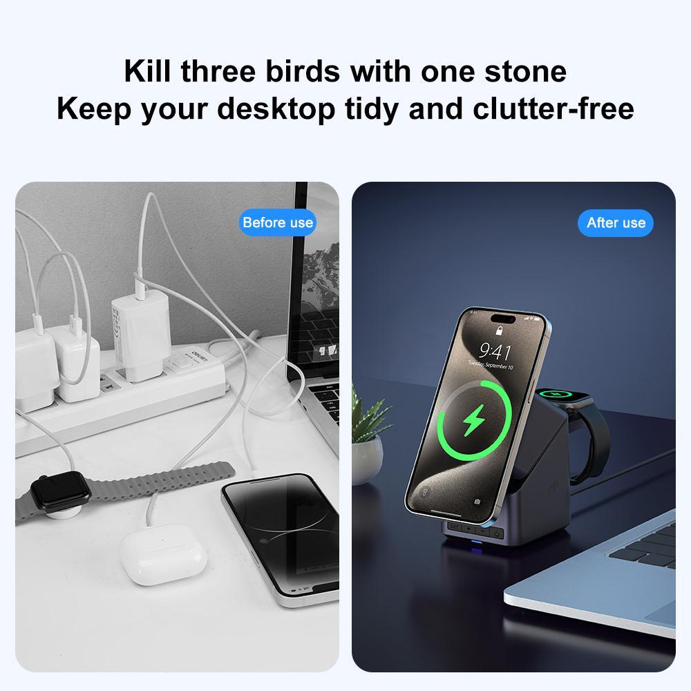 180° Rotating 4 In 1 Magnetic Wireless Charger Grey 6