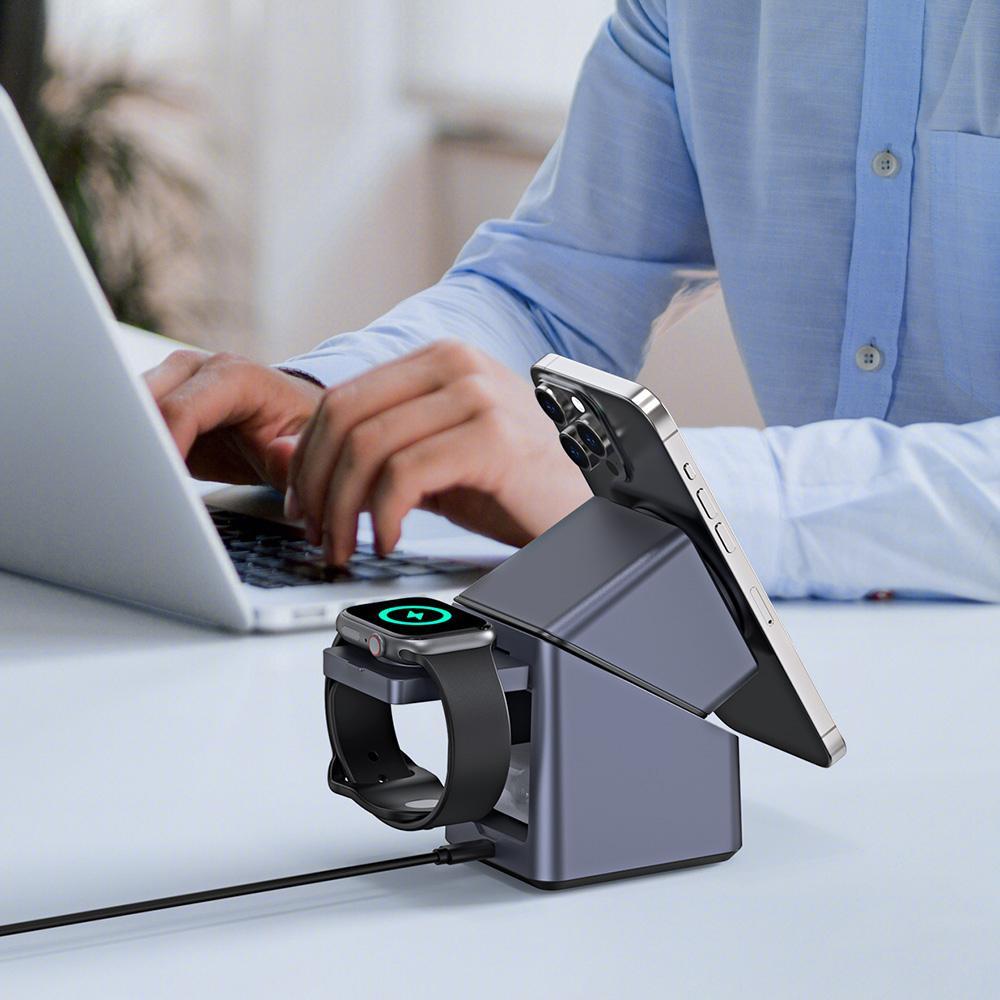 180° Rotating 4 In 1 Magnetic Wireless Charger Grey 10