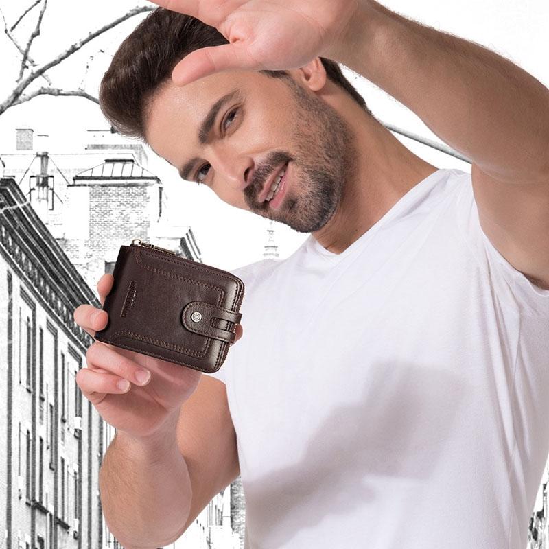 Men Leather Wallet with Rfid Protection and Coin Pocket - Black 7