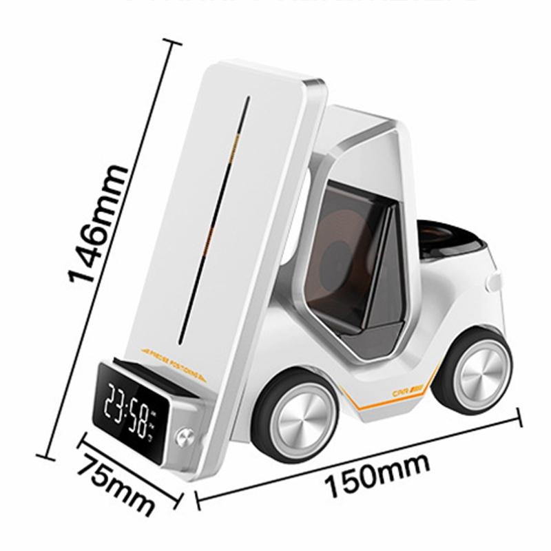 5 In 1 Car Desktop Alarm Clock With Wireless Charging - White 5